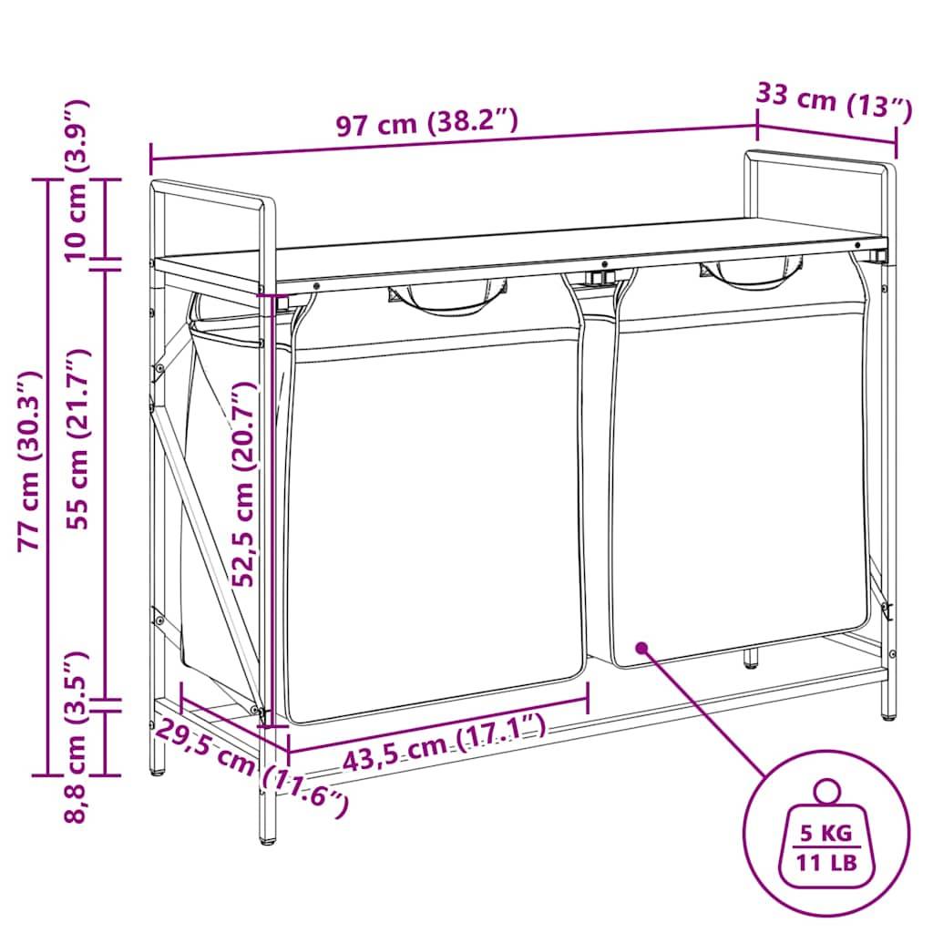 vidaXL Wäschekorb 2 Fächer mit Ablage Braun Eichen-Optik