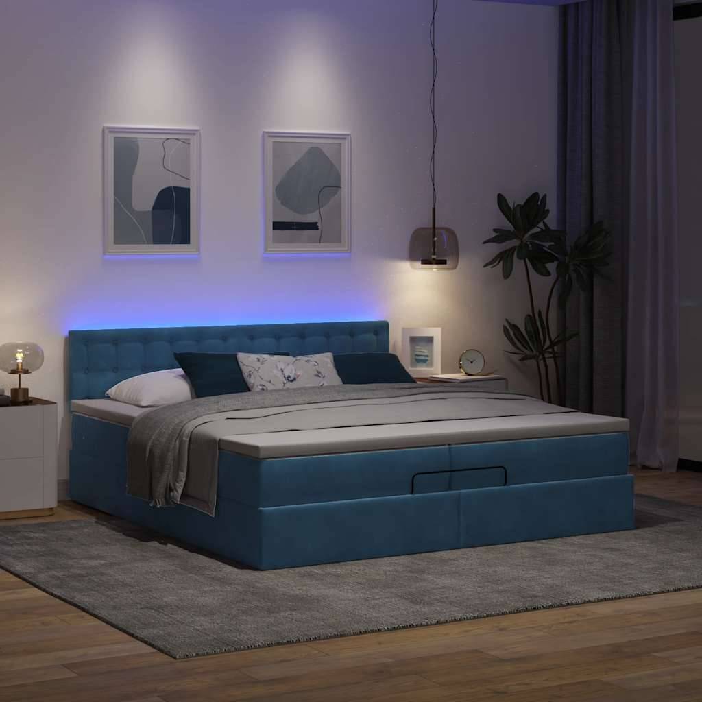 vidaXL Ottoman-Bett mit Matratzen &amp; LED Dunkelblau 200x200 cm Samt