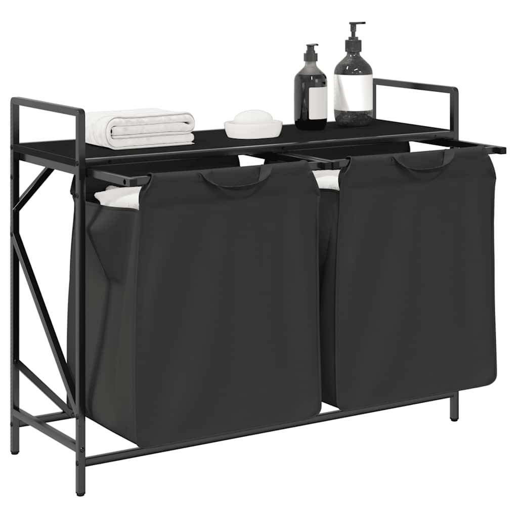 vidaXL Wäschekorb 2 Fächer mit Ablage Schwarz Eichen-Optik