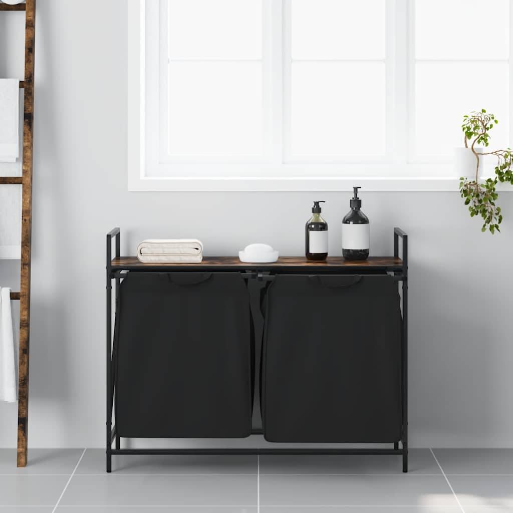 vidaXL Wäschekorb 2 Fächer mit Ablage Räuchereiche