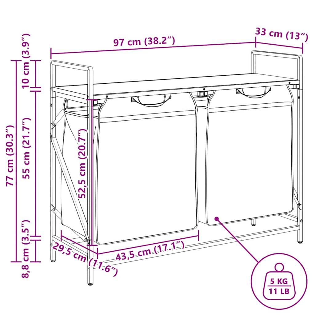 vidaXL Wäschekorb 2 Fächer mit Ablage Räuchereiche