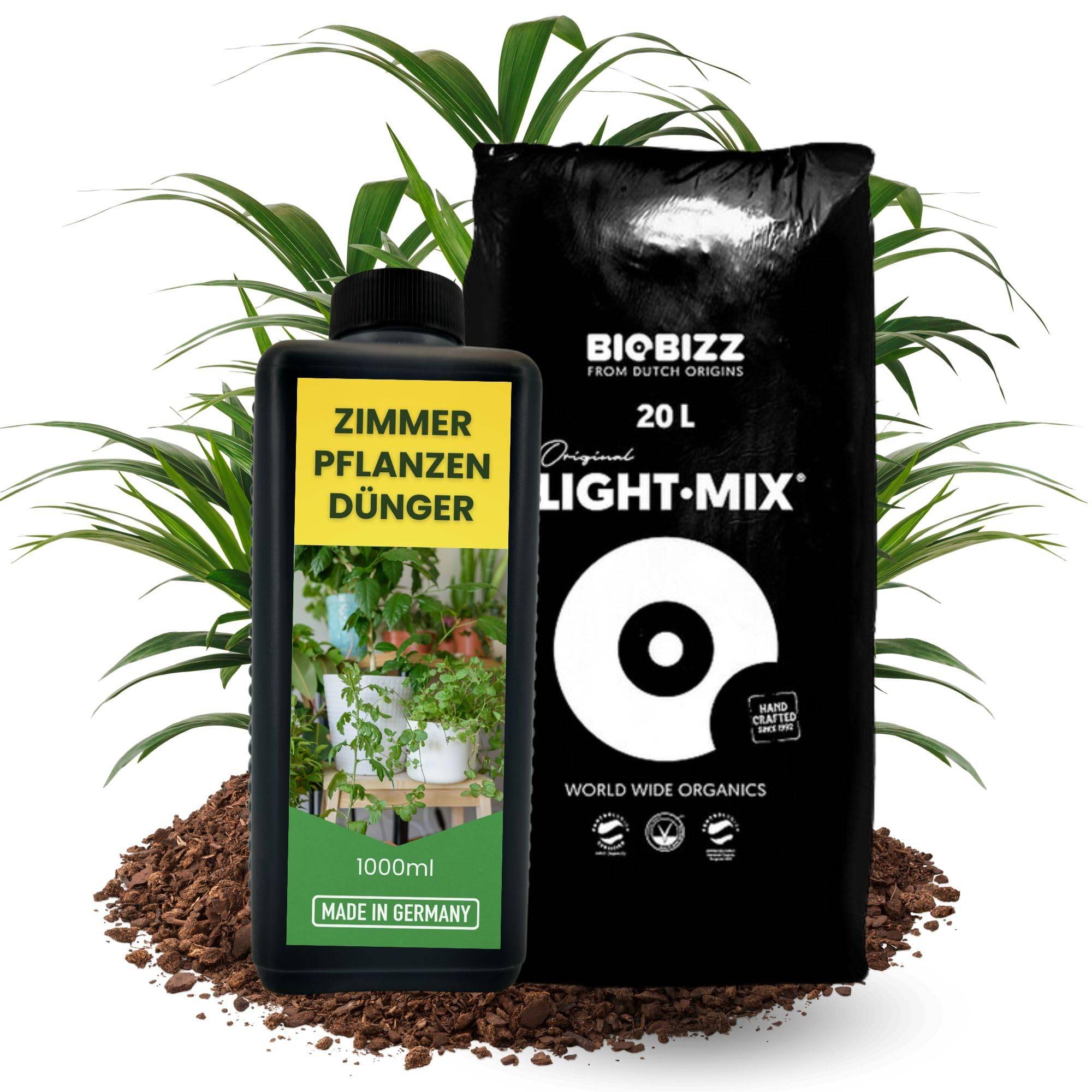 1L Zimmerpflanzendünger + 20 Liter Erde Universal Grünpflanzen Dünger flüssig 1000ml Flüssigdünger Zimmerpflanzen dünger Grünpflanzendünger W