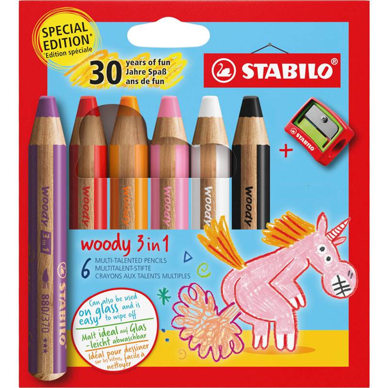 STABILO Multitalentstift woody 3 in 1, 6er Etui Einhorn