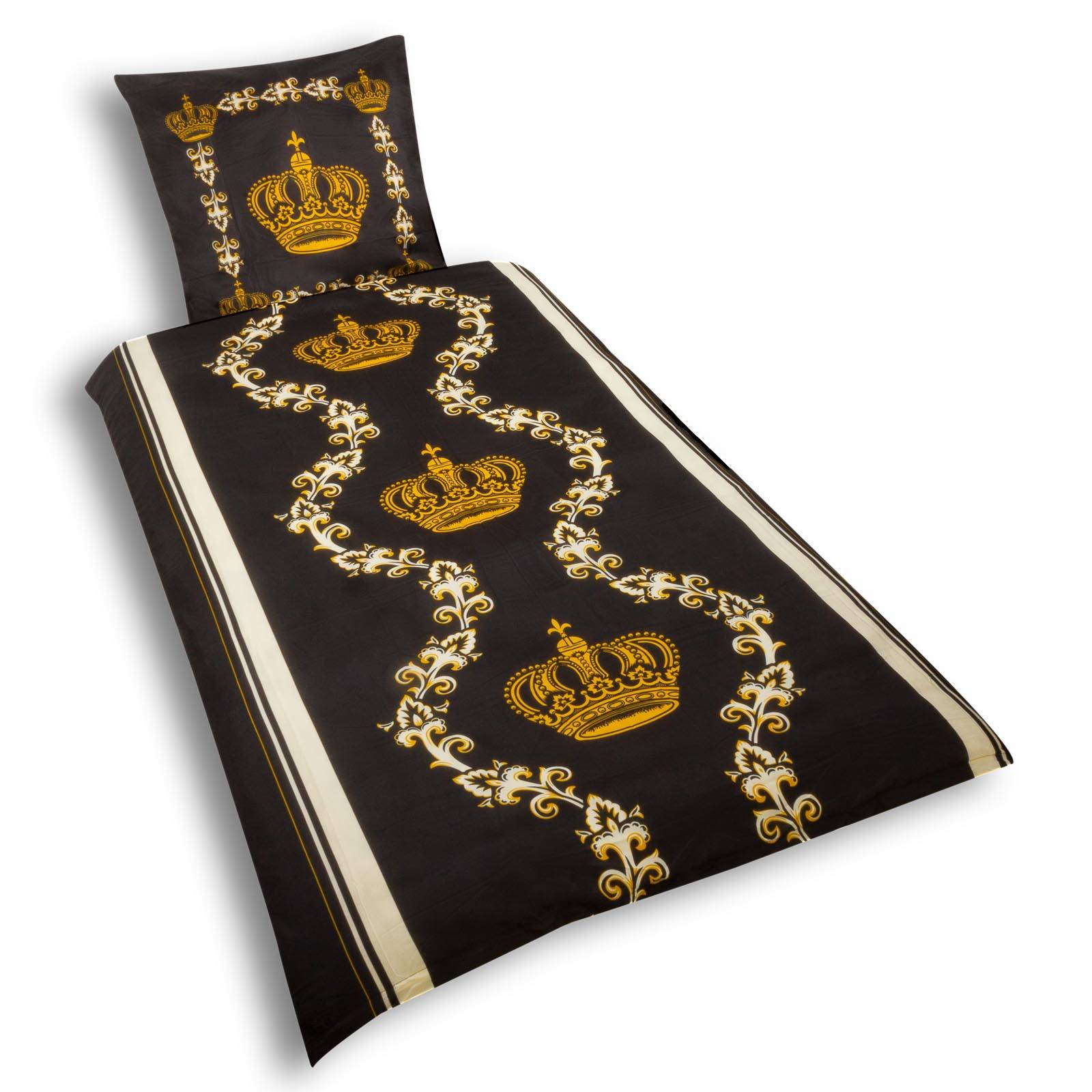 Microfaser Bettwäsche Set 2-tlg 135x200 + 80x80cm Kissen Dessin Krone gold