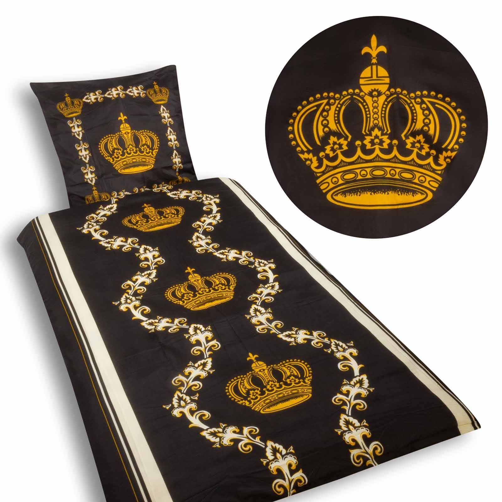 Microfaser Bettwäsche Set 2-tlg 135x200 + 80x80cm Kissen Dessin Krone gold