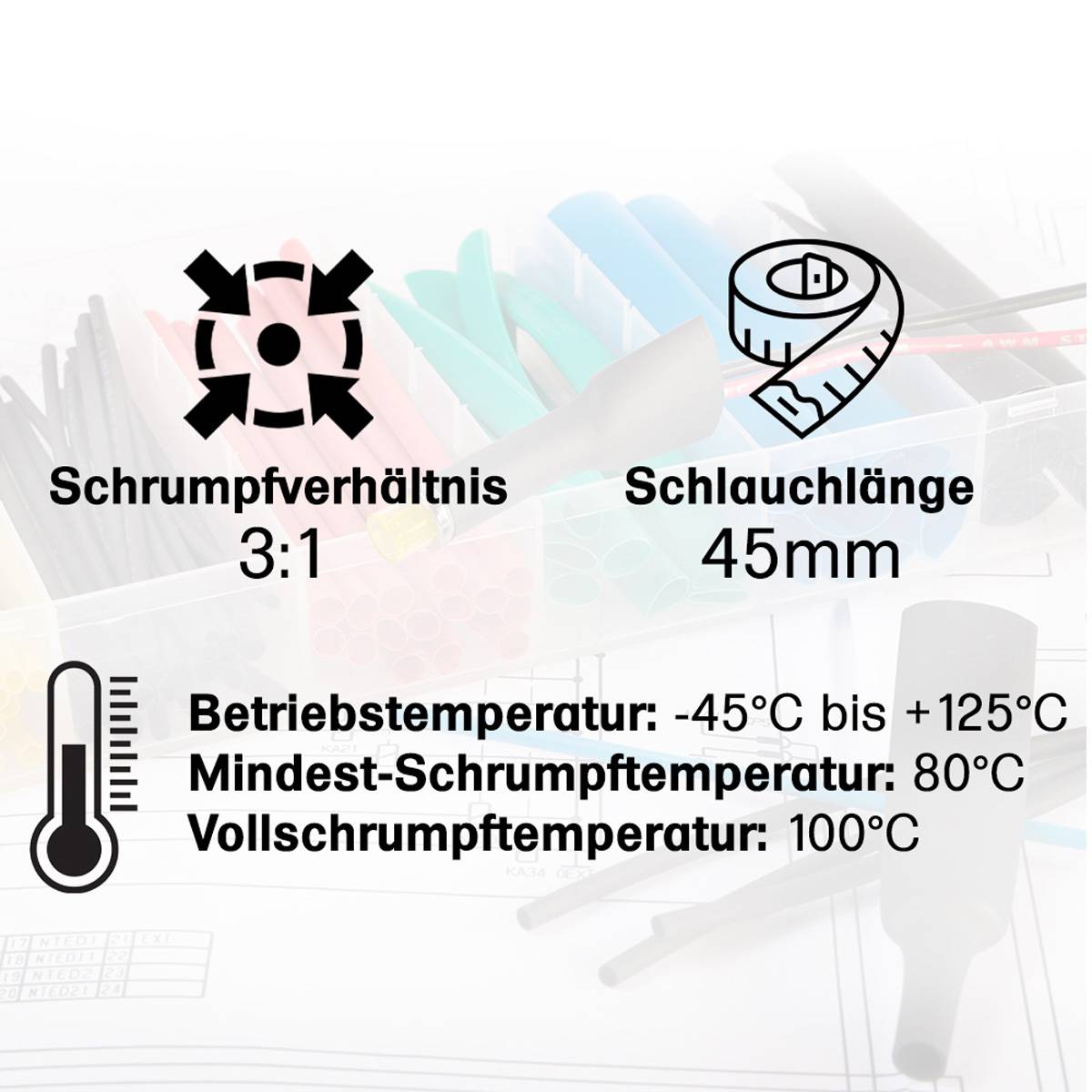 Schrumpfschlauch Sortiment Transparent 3:1 Ratio mit Kleber Doppelwandig 275 Stück 45mm Länge Verschiedene Durchmesser