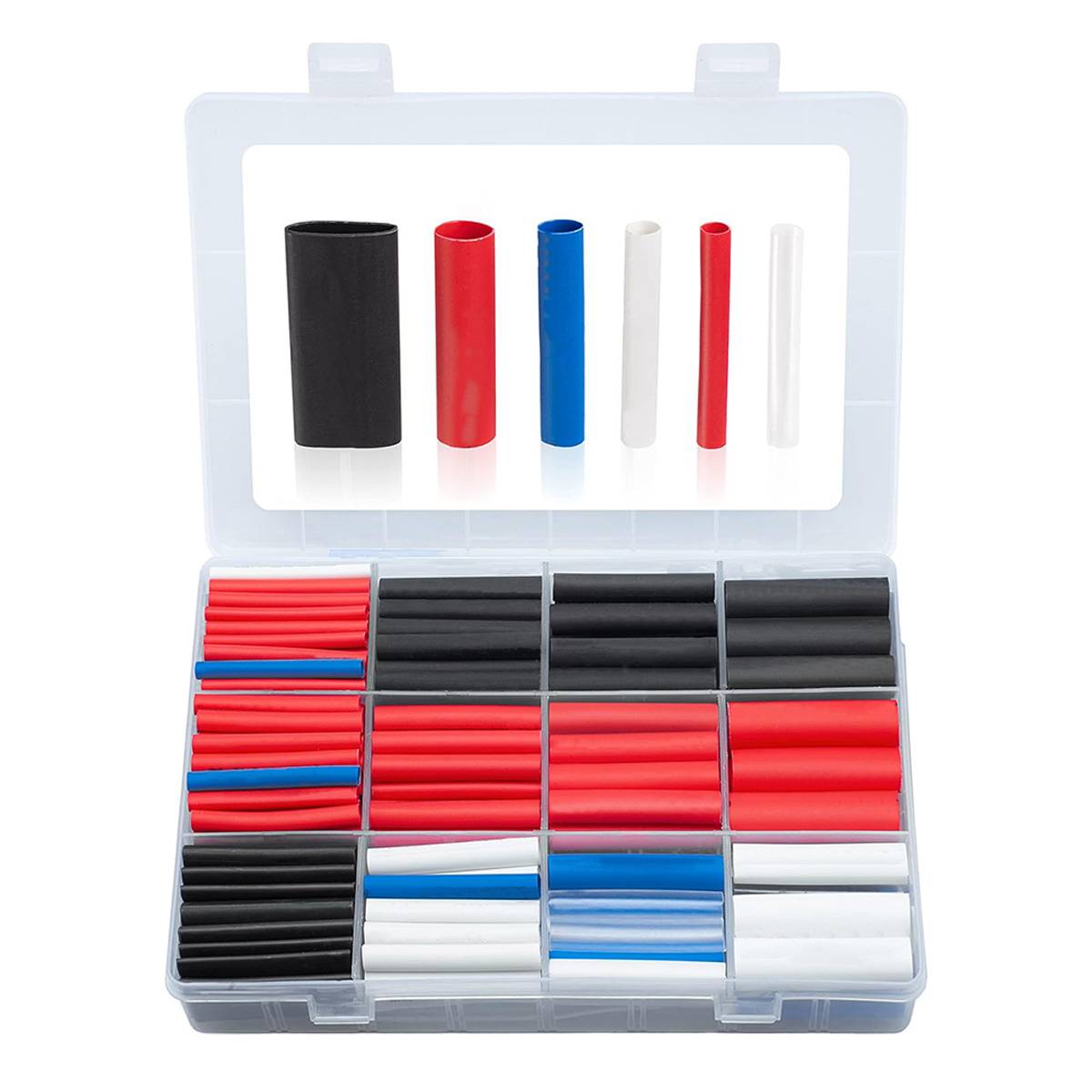 Schrumpfschlauch Sortiment Schwarz Rot Blau Weiß Transparent 3:1 Ratio mit Kleber Doppelwandig 275 Stück 45mm Länge Verschiedene Durchmesser