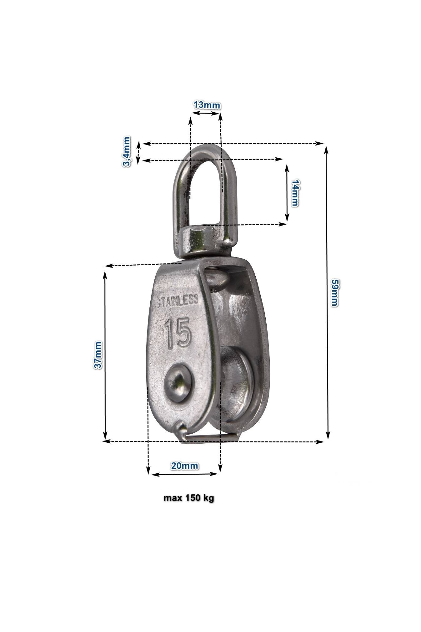 Umlenkrolle Blockseilrolle Seilzug Flaschenzug Edelstahl V4A 150kg