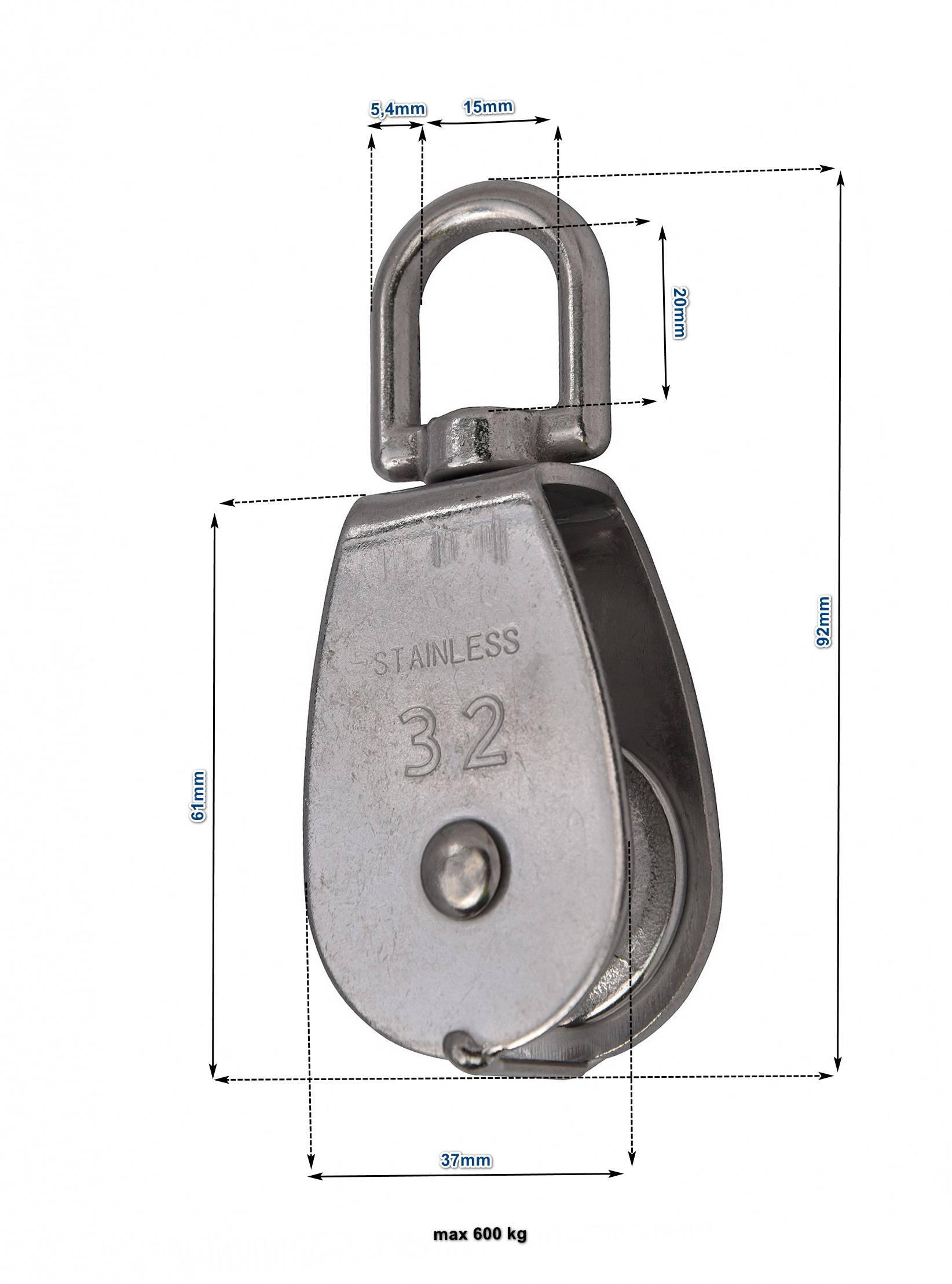 Umlenkrolle Blockseilrolle Seilzug Flaschenzug Edelstahl 32mm V4A 600kg