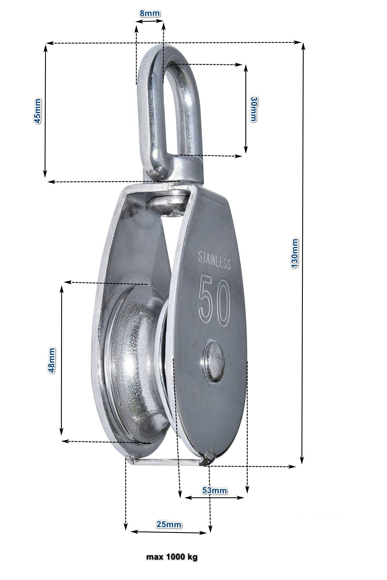 Umlenkrolle Blockseilrolle Seilzug Flaschenzug Edelstahl 50mm V4A 1000kg