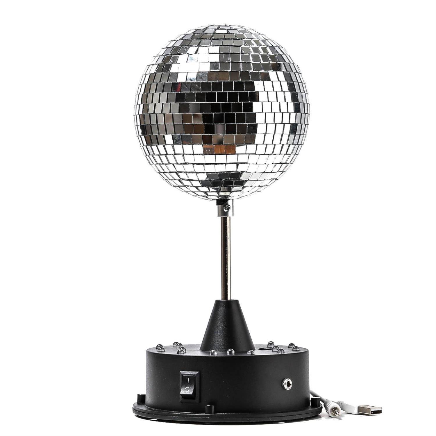 LED Spiegelkugel Discokugel 13cm mit Standfuß bunte LED Batterie u. USB Betrieb