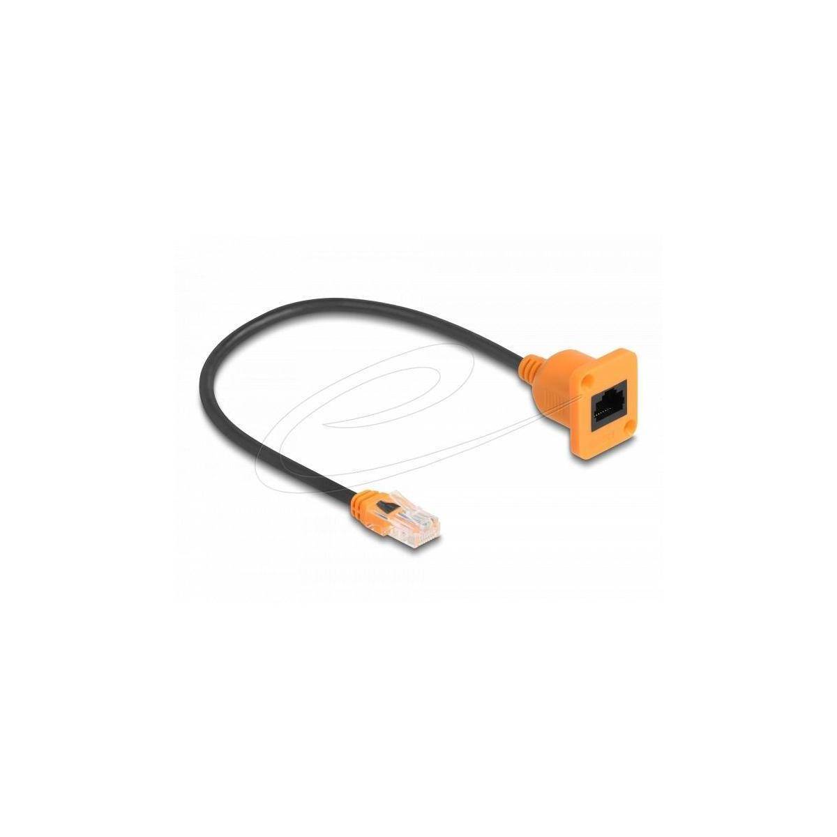 90803 - Delock D-Typ RJ45 Kabel Stecker zu Buchse Cat.5e UTP orange/schwarz 30 cm