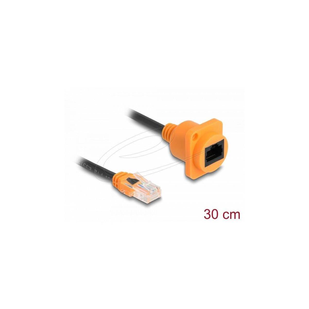 Delock D-Typ RJ45 Kabel Stecker zu Buchse Cat.5e UTP orange schwarz 30 cm