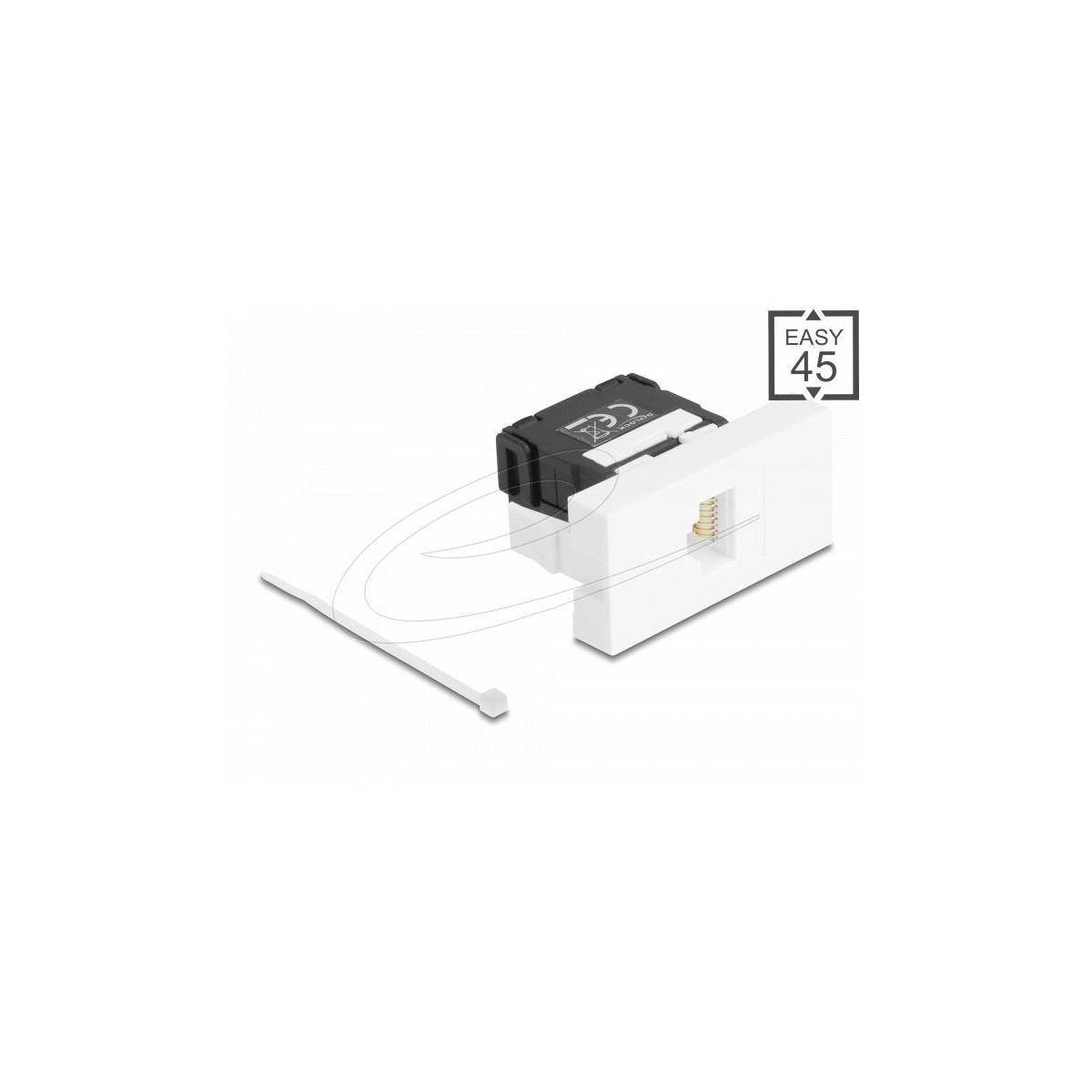Delock Easy 45 RJ45 Buchse zu LSA Cat.6A 180 werkzeugfrei schwarz weiß