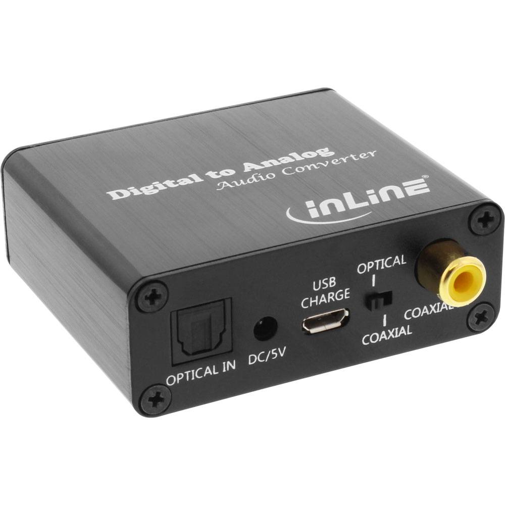 InLine® 65002K Audio-Konverter Digital zu Analog, Toslink & Cinch Eingang zu Cinch Stereo Ausgang, USB Power