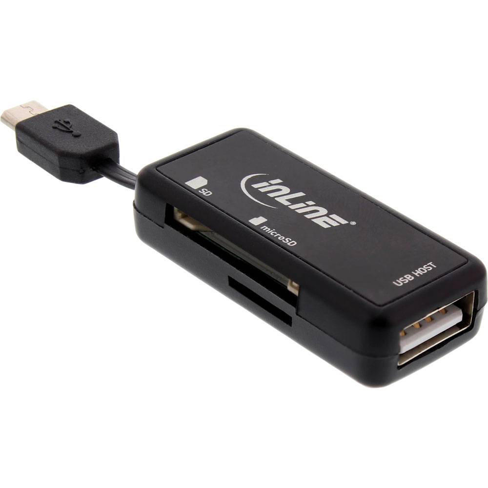 InLine® 66776 OTG Card Reader Dual Flex, für SD und microSD, mit USB Buchse und 2 Kartenslots