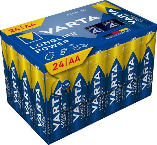 VARTA Batterie Alkaline, Longlife Power, Mignon, AA, LR06, 1.5V, Retail Box (24-Pack)