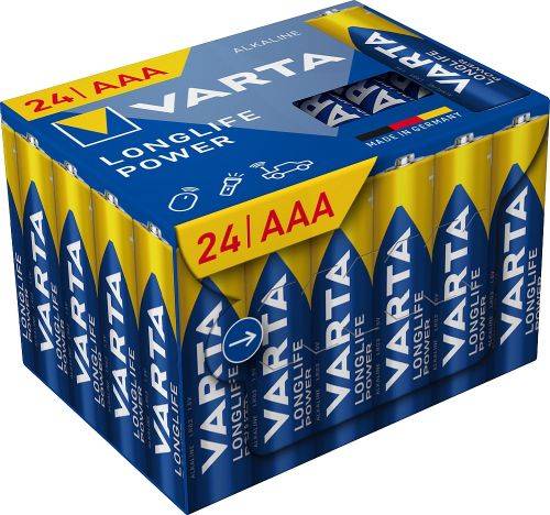 VARTA Batterie Alkaline, Longlife Power, Micro, AAA, LR03, 1.5V, Retail Box (24-Pack)
