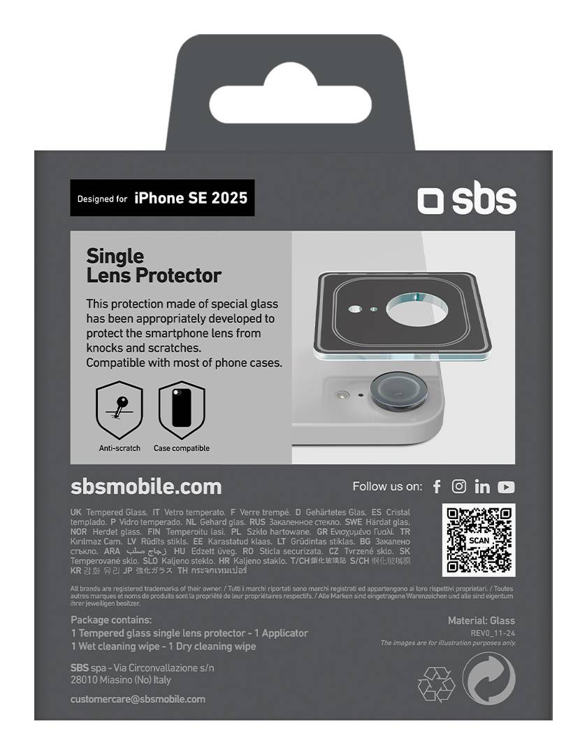 SBS TESINCAMGLIPSE25, Apple, iPhone SE 2025, Stoßfest, Kratzresistent, Schwarz, Transparent, 1 Stück(e)