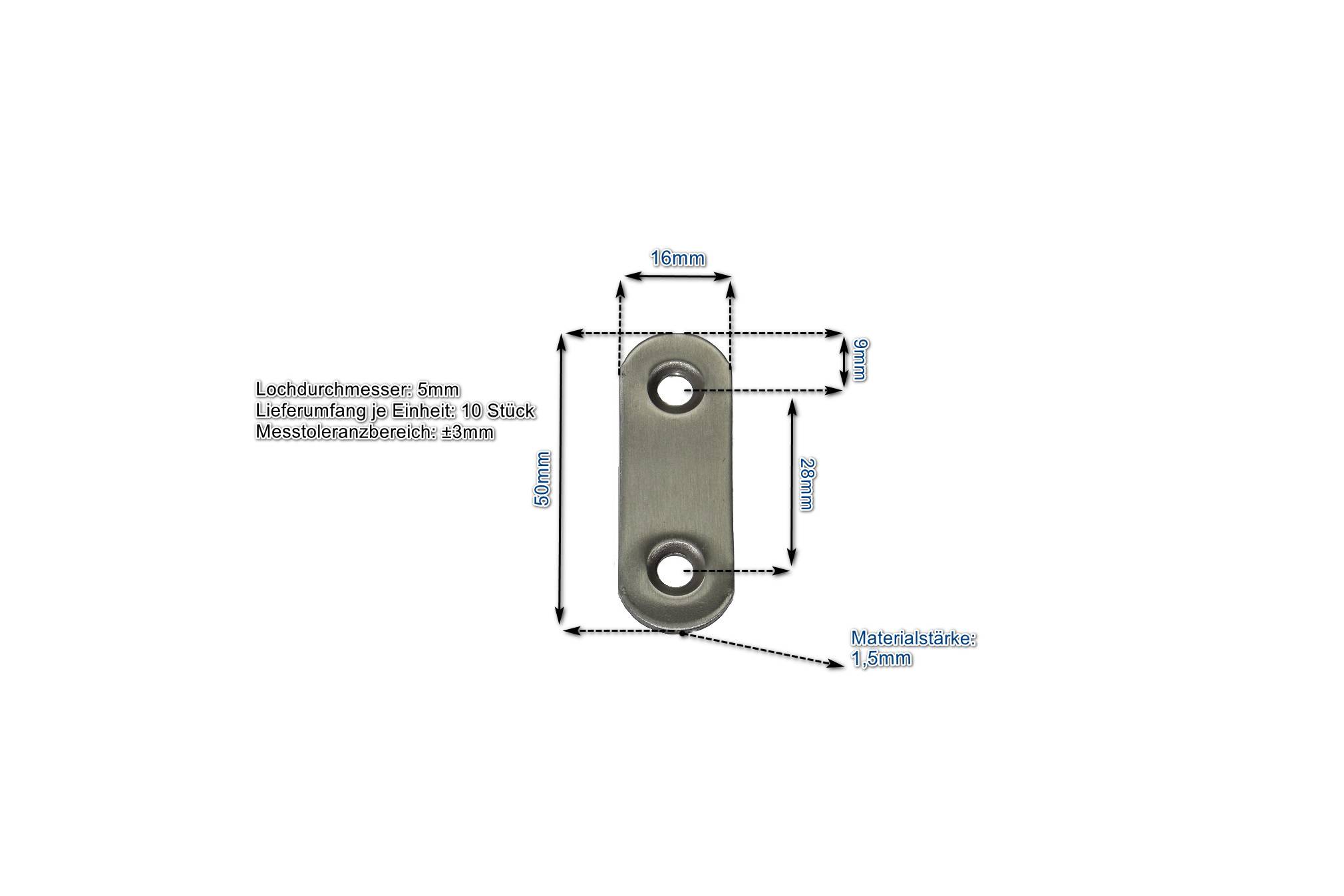 Edelstahl Verbinder 50x16mm (VE 10 Stück) Flachverbinder Lochplatte Platte Beschlag