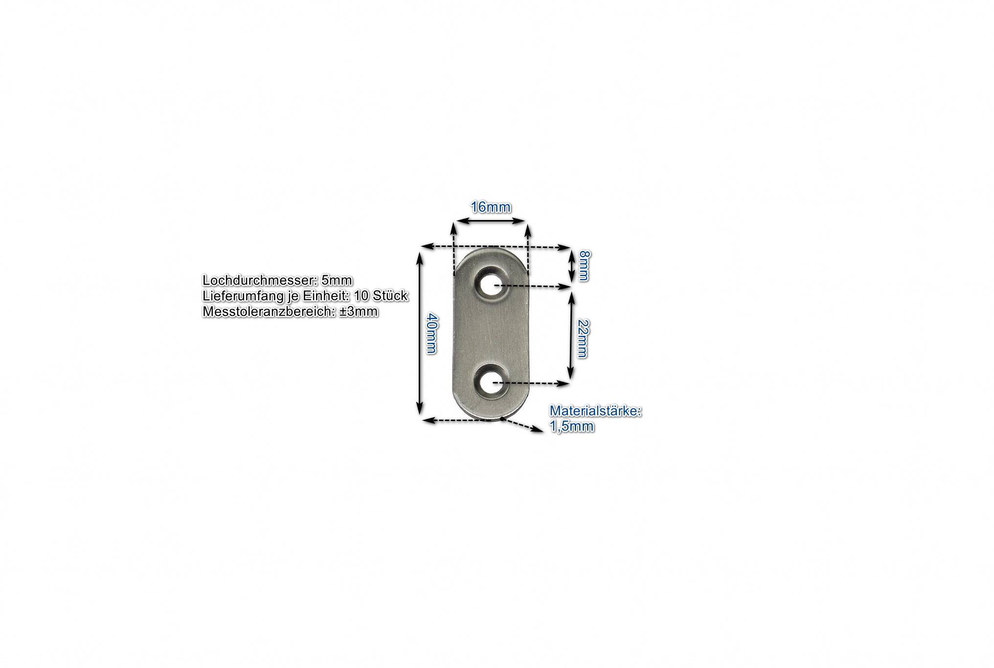 Edelstahl Verbinder 40x16mm (VE 10 Stück) Flachverbinder Lochplatte Platte Beschlag