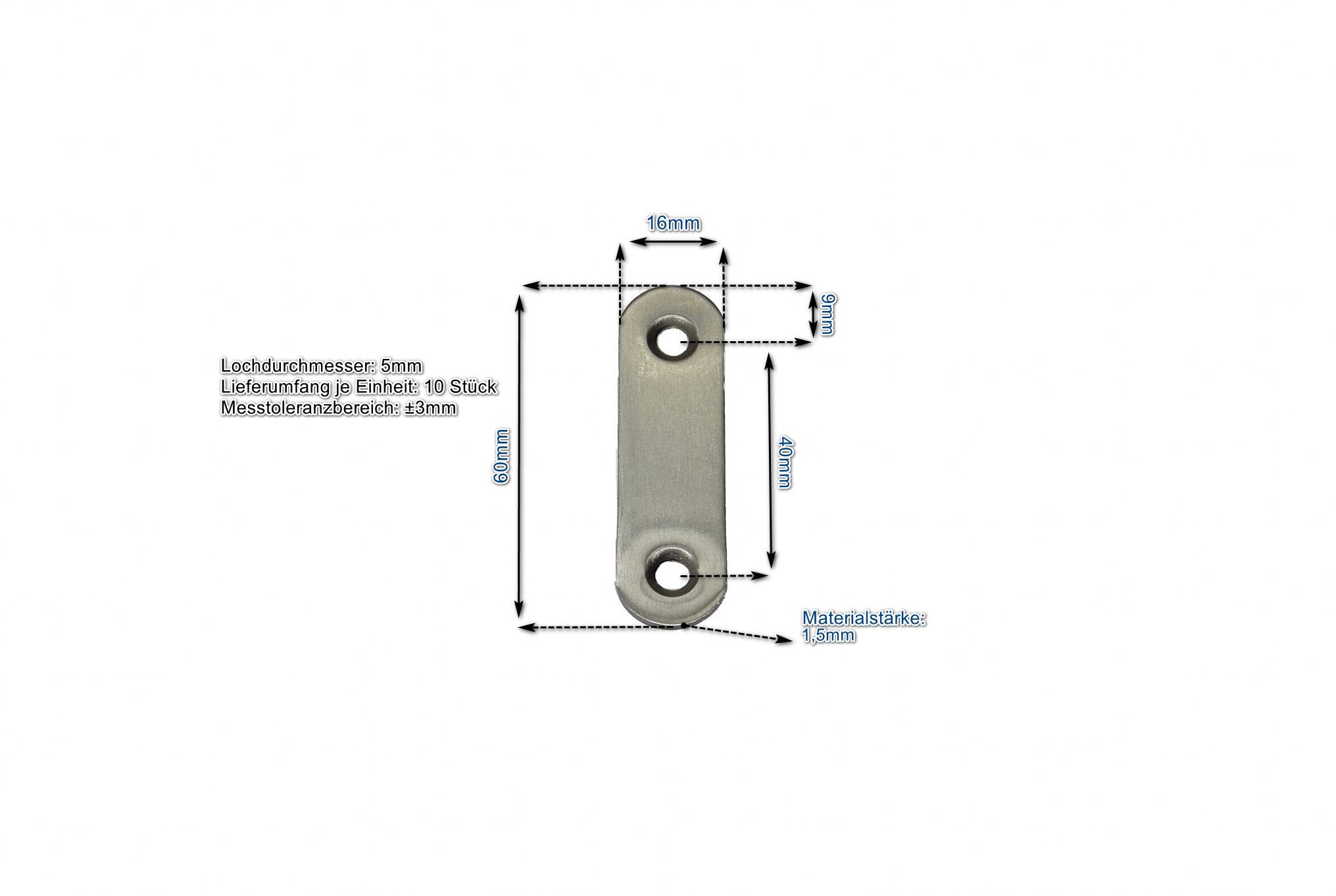 Edelstahl Verbinder 60x16mm (VE 10 Stück) Flachverbinder Lochplatte Platte Beschlag
