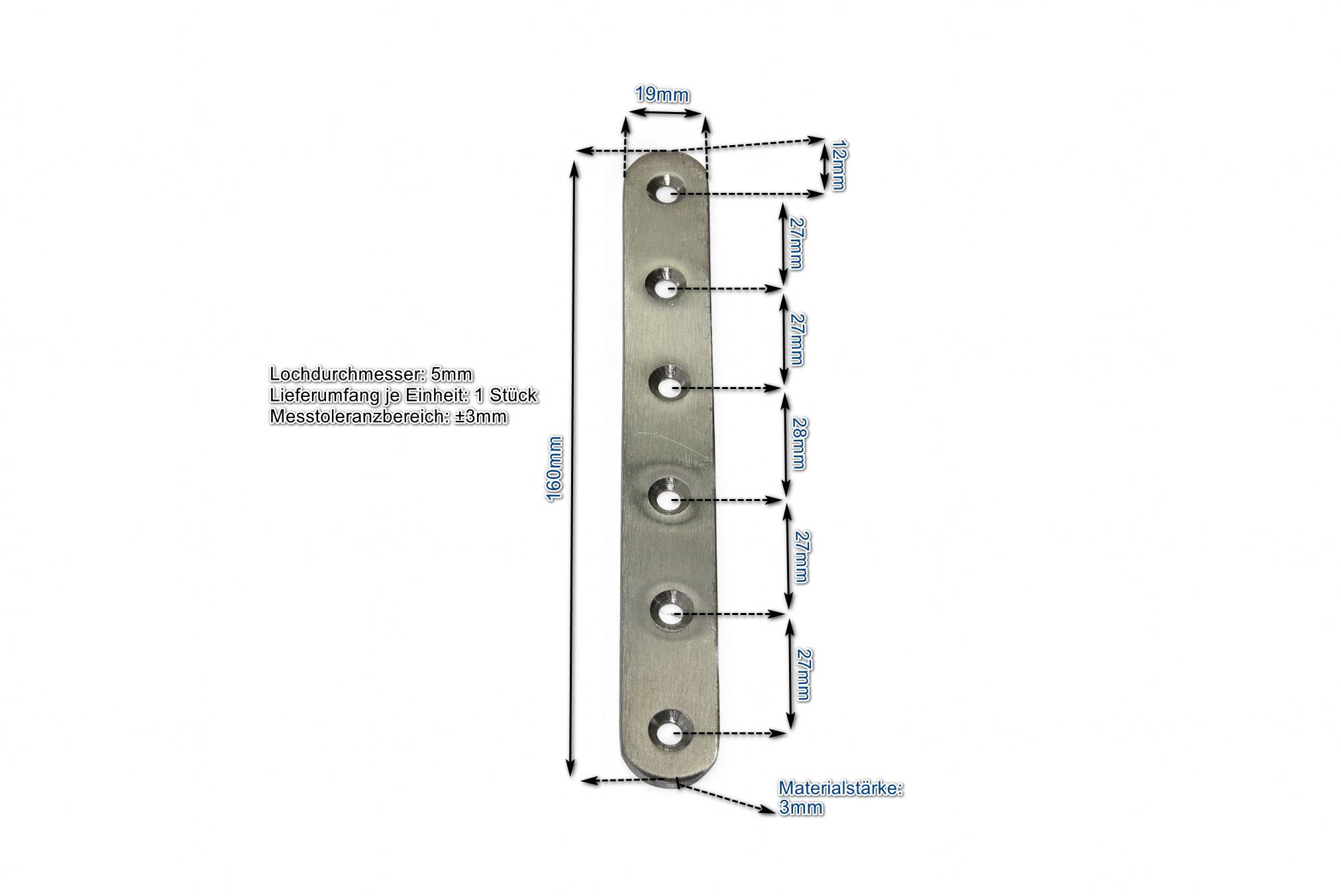 Edelstahl Verbinder 160x19mm Flachverbinder Lochplatte Platte Beschlag