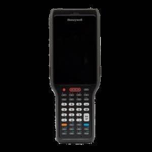 Honeywell tragbarer Barcode-Scanner mit großem Bildschirm und Tastatur, Vorderansicht auf neutralem Hintergrund dargestellt.