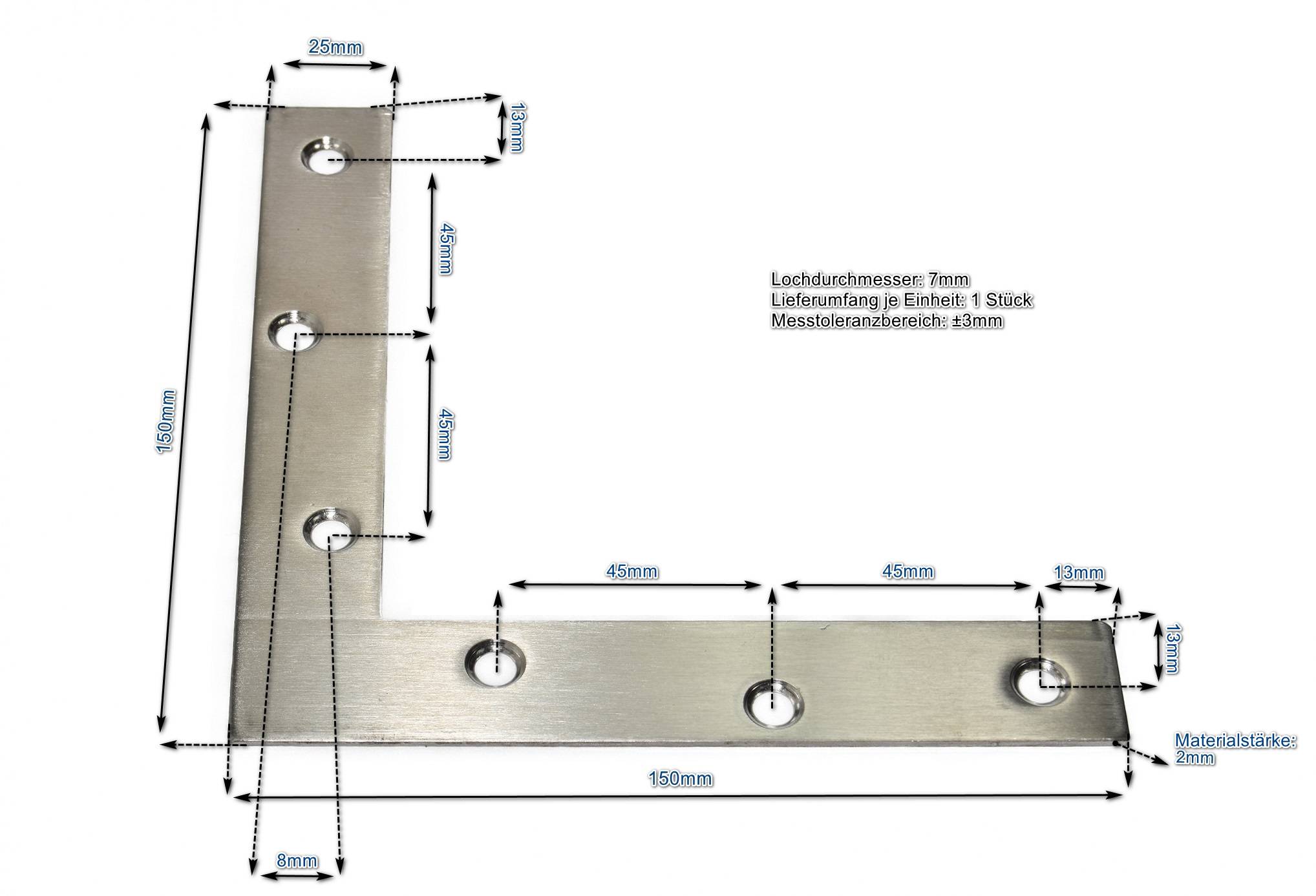 Edelstahl L-Verbinder 150x150x25mm Flachverbinder Lochplatte Platte Beschlag Möbelbefestigung