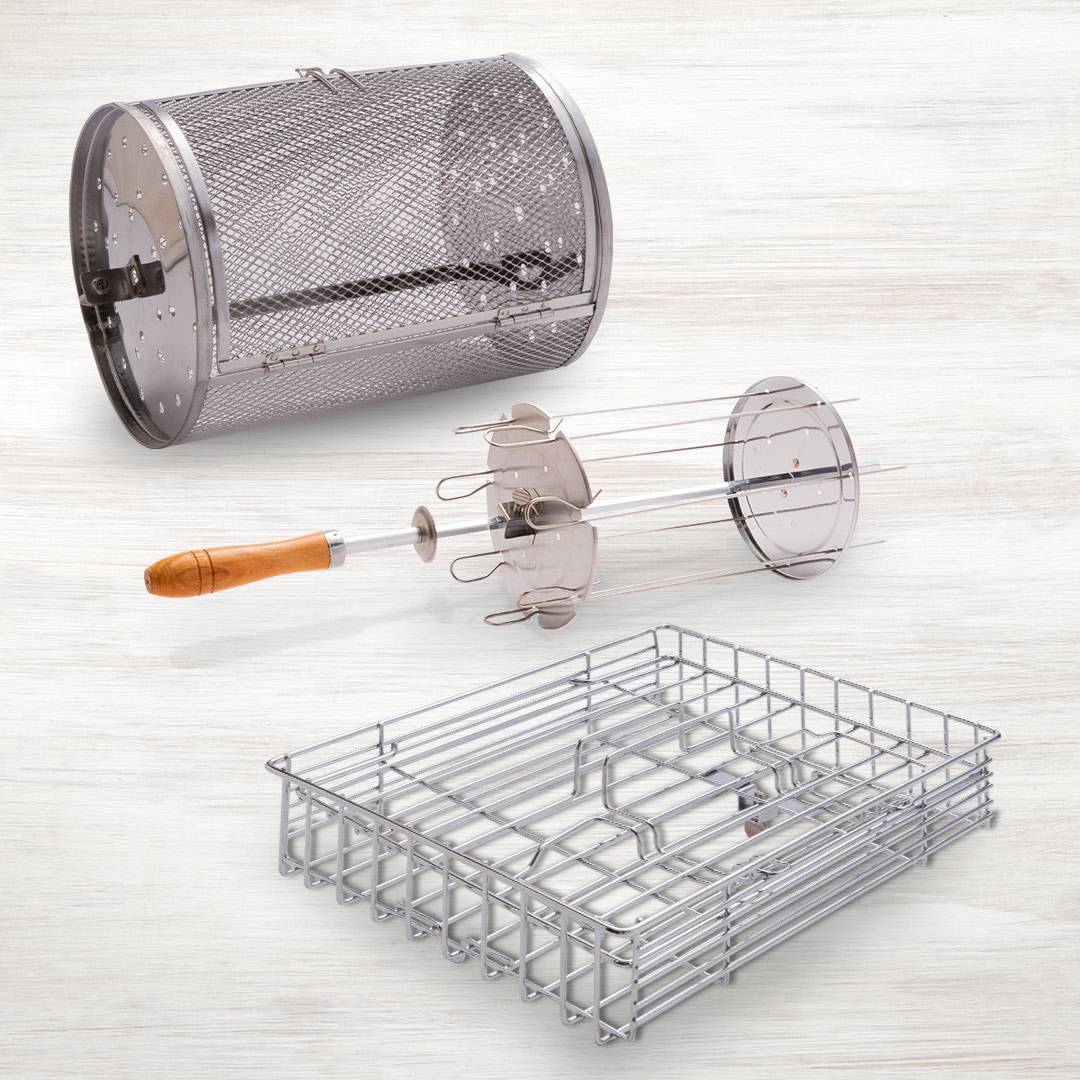 Livington Rotisserie Chef - Zubehör-Set - Grillgitter, praktischer Drehkorb & Schaschlikset - Zubehör für Livington Rotisserie Chef Indoor Dreh-
