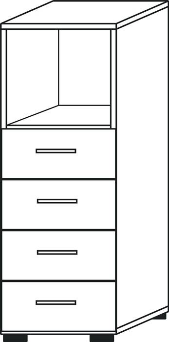Regalschrank H1100xB400xT417mm weiß/Asteiche 3 OH 4 Schübe HAMMERBACHER