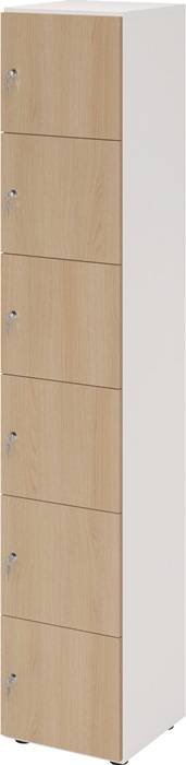 Schließfachschrank Zylinderschl.weiß/Eiche H2156xB400xT420mm 6 Abt.HAMMERBACHER