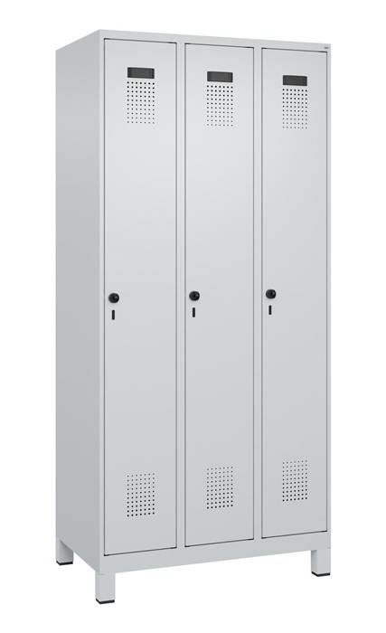Garderobenschrank Evolo PLUS Füße 900mm lichtgrau/lichtgrau 3 Abt.C+P