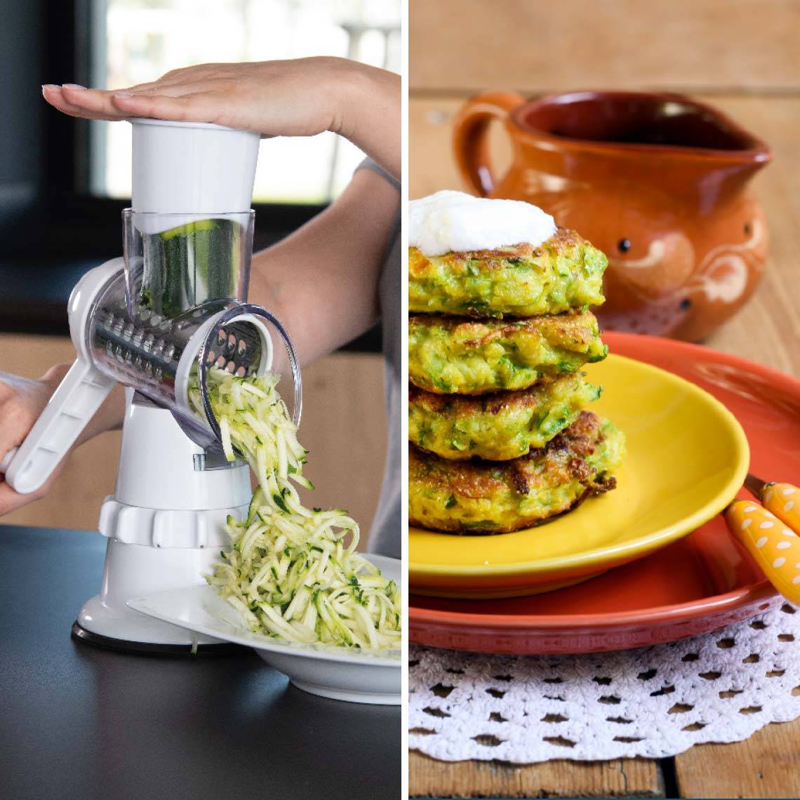 LIVINGTON Sumo Slicer Rot - Trommelreibe zum Raspeln, Schneiden, Reiben - Reibe- Gemüsehobel - Gemüseschneider für Zucchininudeln uvm.