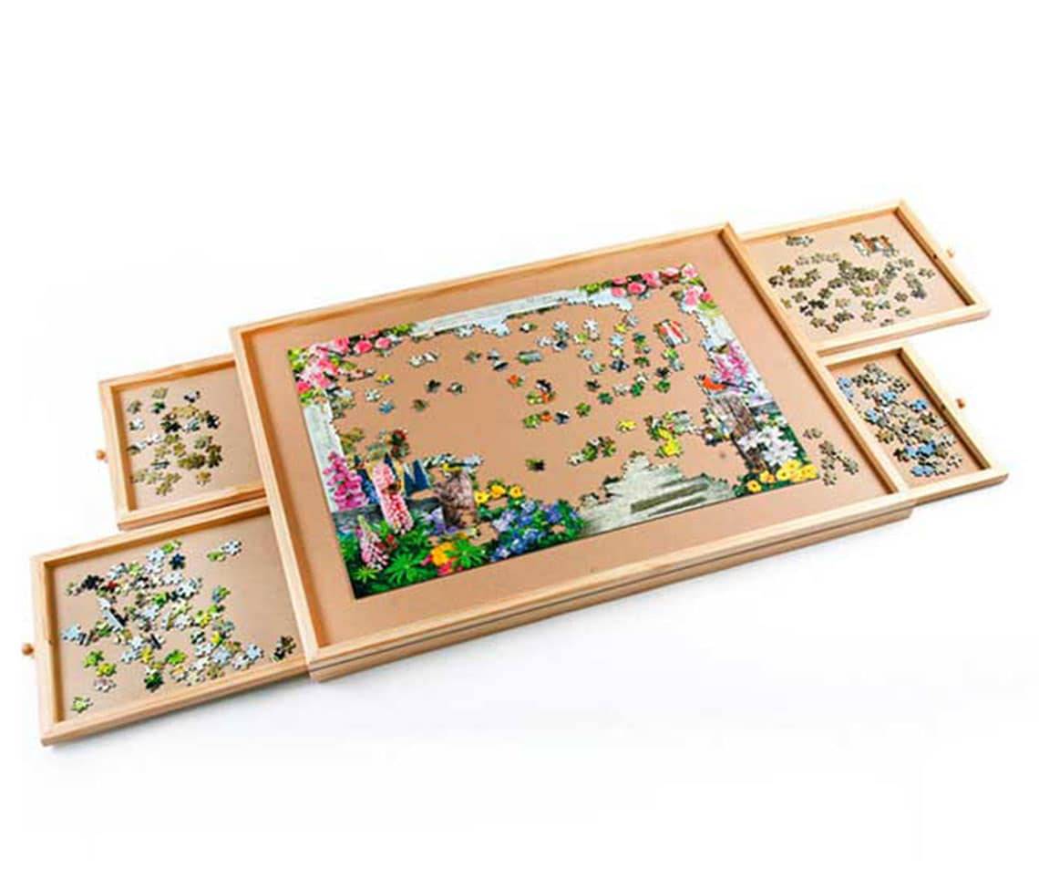Puzzle Tisch bis zu 1500 Teile mit 4 Schubladen ausziehbar - Puzzlebrett Holz für Erwachsene & Kinder |- Praktischer Puzzletisch