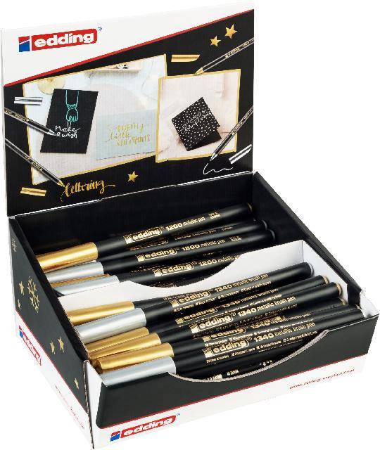 edding 1200-1340 metallic Fasermaler gold-silber 70er-Weihnachtsdisplay