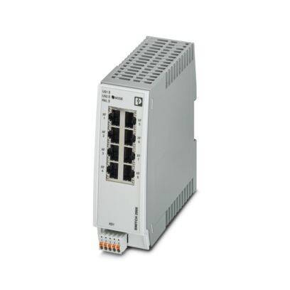 8-Port nicht verwalteter Ethernet-Switch mit kompaktem, rechteckigem Design und mehreren Anschlussanschlüssen auf der Frontplatte.