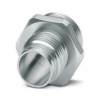 Ein metallischer Gewindeverbinder mit sechseckiger Grundform, der für sichere Befestigungen in Sanitär- oder Industrieanwendungen verwendet wird.