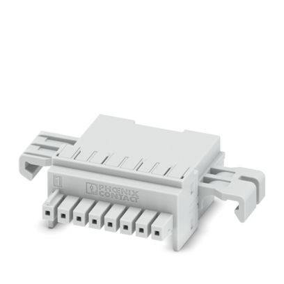 Ein weißer modularer Elektrostecker mit der Bezeichnung „Phoenix Contact