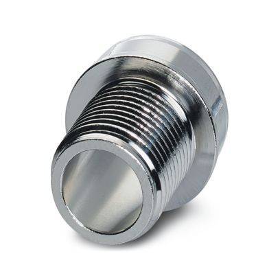Eine Metallrohrverschraubung mit einem Gewindeabschnitt, die zum Verbinden von Rohren in Rohrleitungssystemen konzipiert ist. Die Außenseite ist glänzend und metallisch.