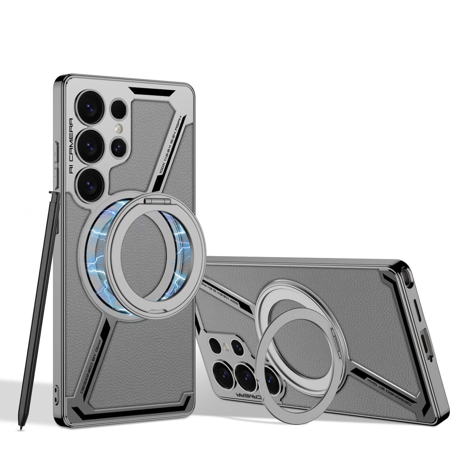 Für Samsung Galaxy S25 Ultra GKK Kunstleder MagSafe Z - Design Schutz Hülle Grau