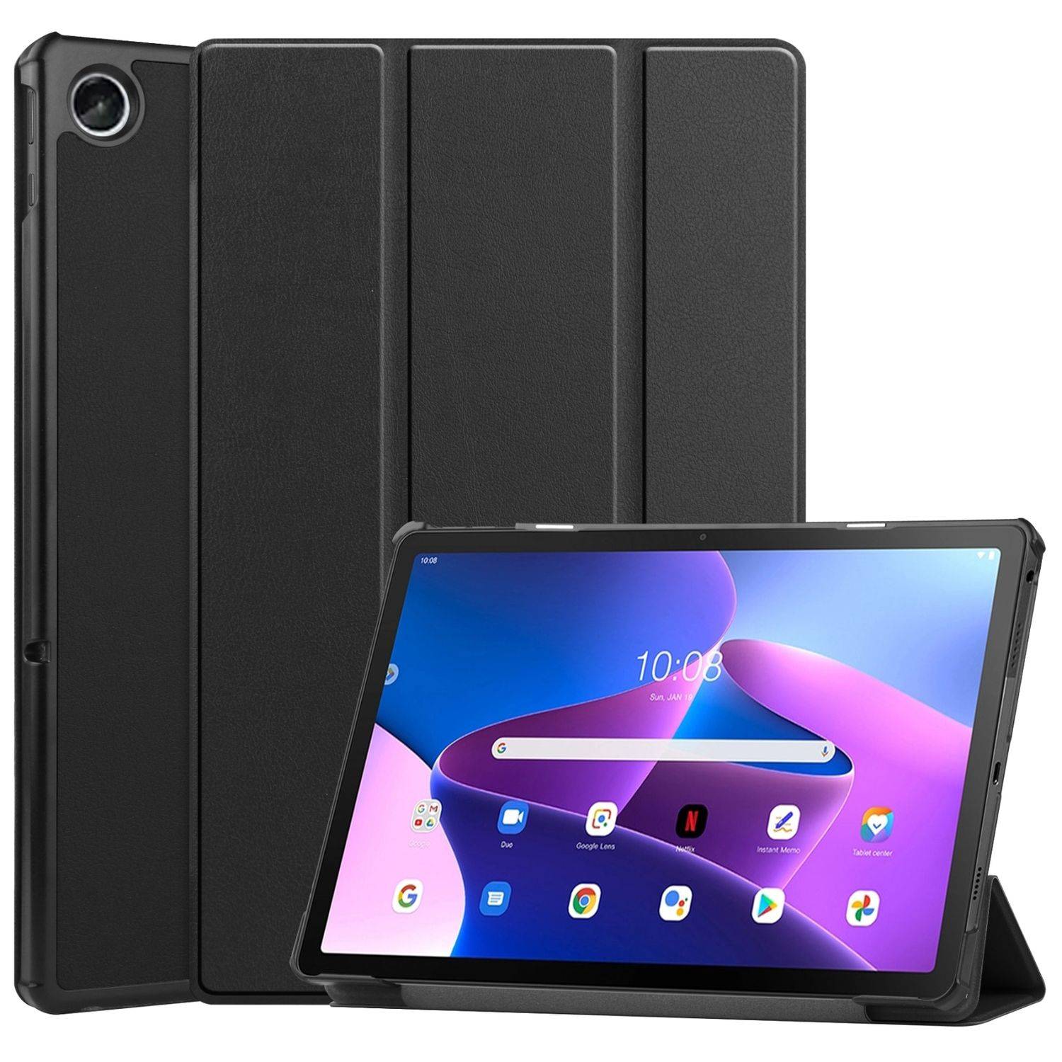 Für Lenovo Tab M10 Plus 10.3 Zoll X606F 3folt Wake UP Smart Cover Tablet Tasche Hülle Case Schwarz
