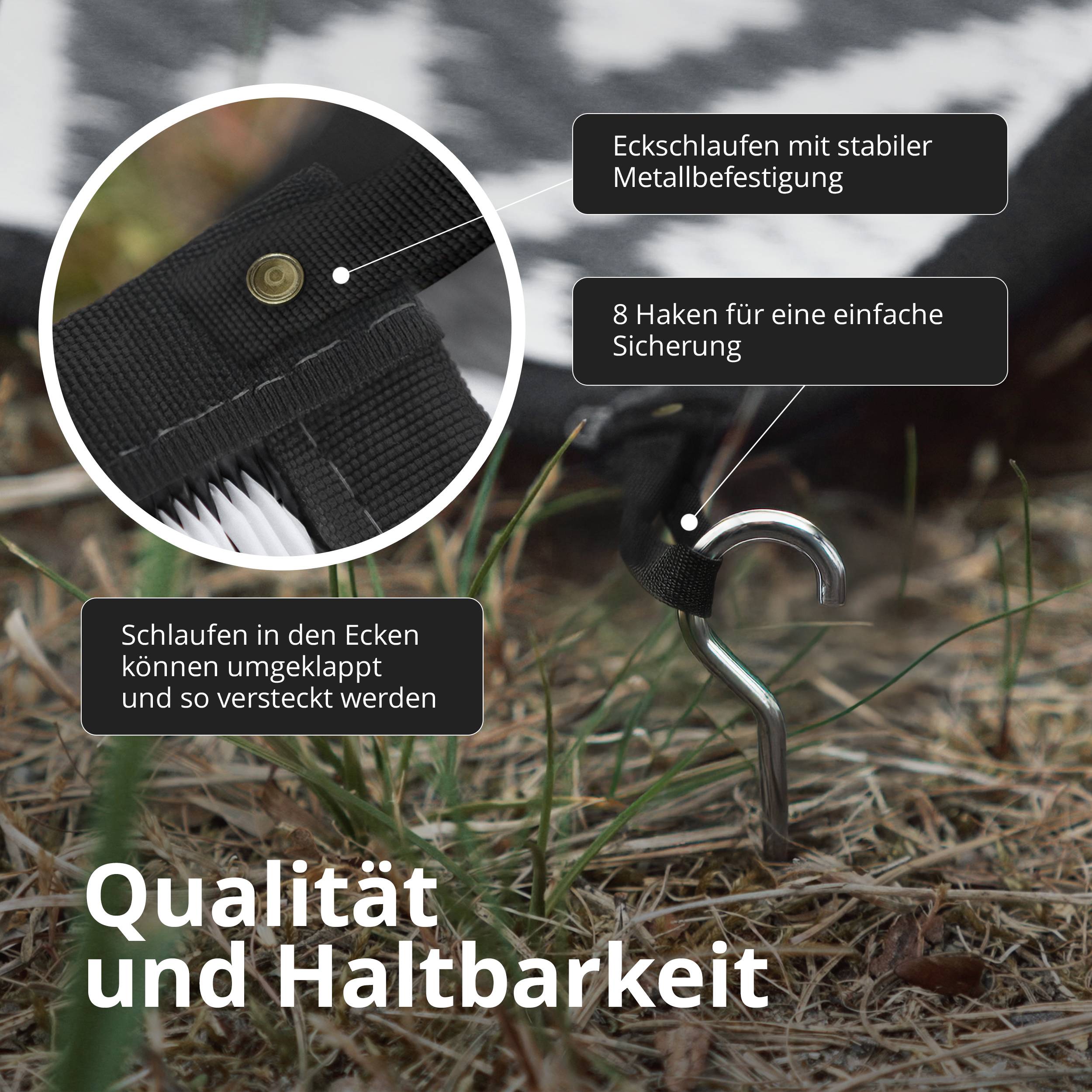 EVOCAMP Teppich für draußen wetterfest 270x300 cm, schwarz-weiß, pflegeleicht und tragbar, ideal für Terrasse, Camping, Garten, Wohnmobil