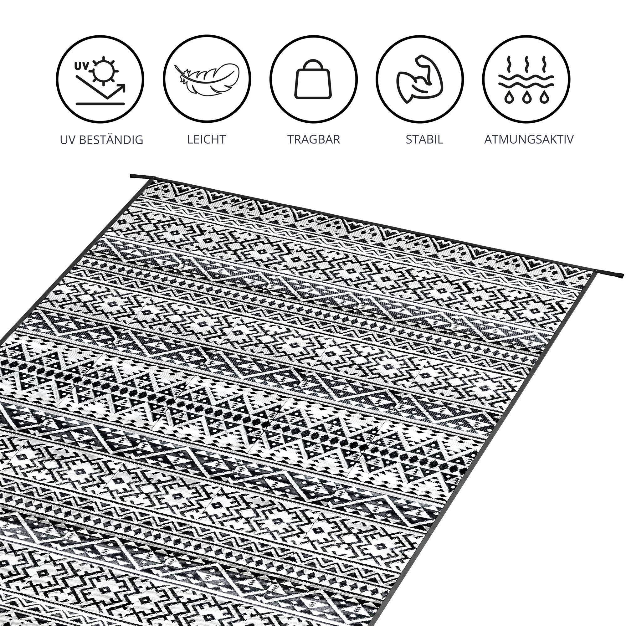 EVOCAMP Teppich für draußen wetterfest 270x400 cm, schwarz-weiß, pflegeleicht und tragbar, ideal für Terrasse, Camping, Garten, Wohnmobil