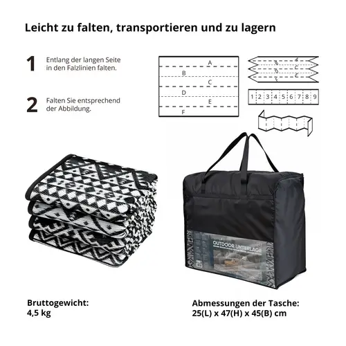 EVOCAMP Teppich für draußen wetterfest 270x400 cm, schwarz-weiß, pflegeleicht und tragbar, ideal für Terrasse, Camping, Garten, Wohnmobil EVOCAMP Teppich für draußen wetterfest 270x400 cm, schwarz-weiß, pflegeleicht und tragbar, ideal für Terrasse, Camping, Garten, Wohnmobil