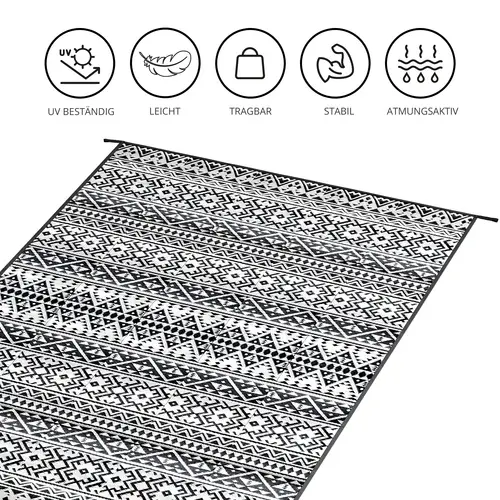 EVOCAMP Teppich für draußen wetterfest 270x400 cm, schwarz-weiß, pflegeleicht und tragbar, ideal für Terrasse, Camping, Garten, Wohnmobil EVOCAMP Teppich für draußen wetterfest 270x400 cm, schwarz-weiß, pflegeleicht und tragbar, ideal für Terrasse, Camping, Garten, Wohnmobil