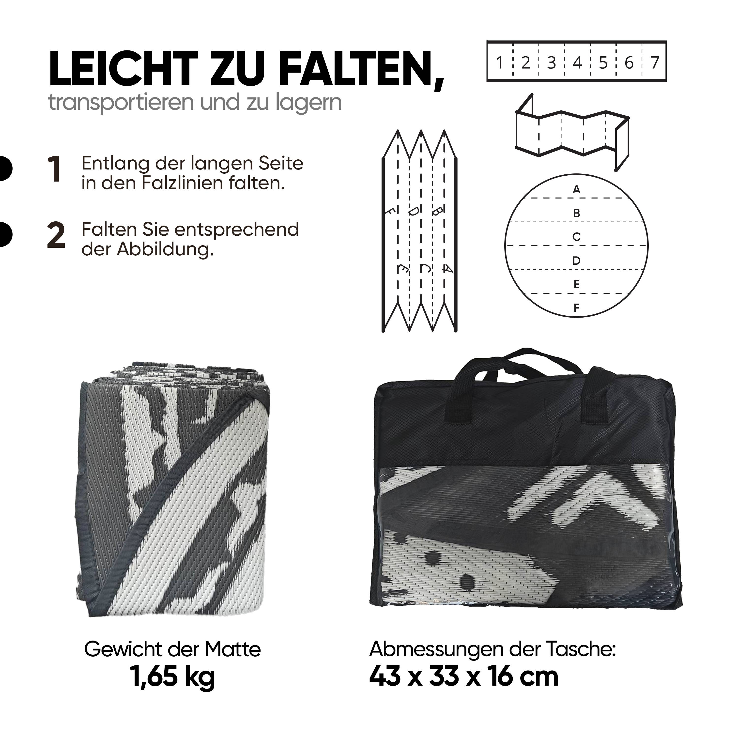 EVOCAMP Teppich für draußen wetterfest rund 240 cm, grau-weiß, pflegeleicht und tragbar, ideal für Terrasse, Camping, Garten, Wohnmobil