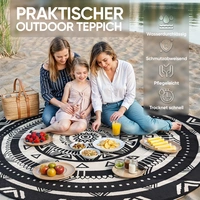 EVOCAMP Teppich für draußen wetterfest rund 240 cm, schwarz-weiß, pflegeleicht und tragbar, ideal für Terrasse, Camping, Garten, Wohnmobil EVOCAMP Teppich für draußen wetterfest rund 240 cm, schwarz-weiß, pflegeleicht und tragbar, ideal für Terrasse, Camping, Garten, Wohnmobil