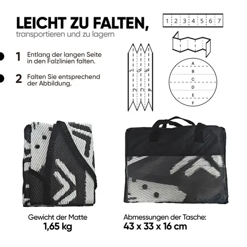 EVOCAMP Teppich für draußen wetterfest rund 240 cm, schwarz-weiß, pflegeleicht und tragbar, ideal für Terrasse, Camping, Garten, Wohnmobil EVOCAMP Teppich für draußen wetterfest rund 240 cm, schwarz-weiß, pflegeleicht und tragbar, ideal für Terrasse, Camping, Garten, Wohnmobil
