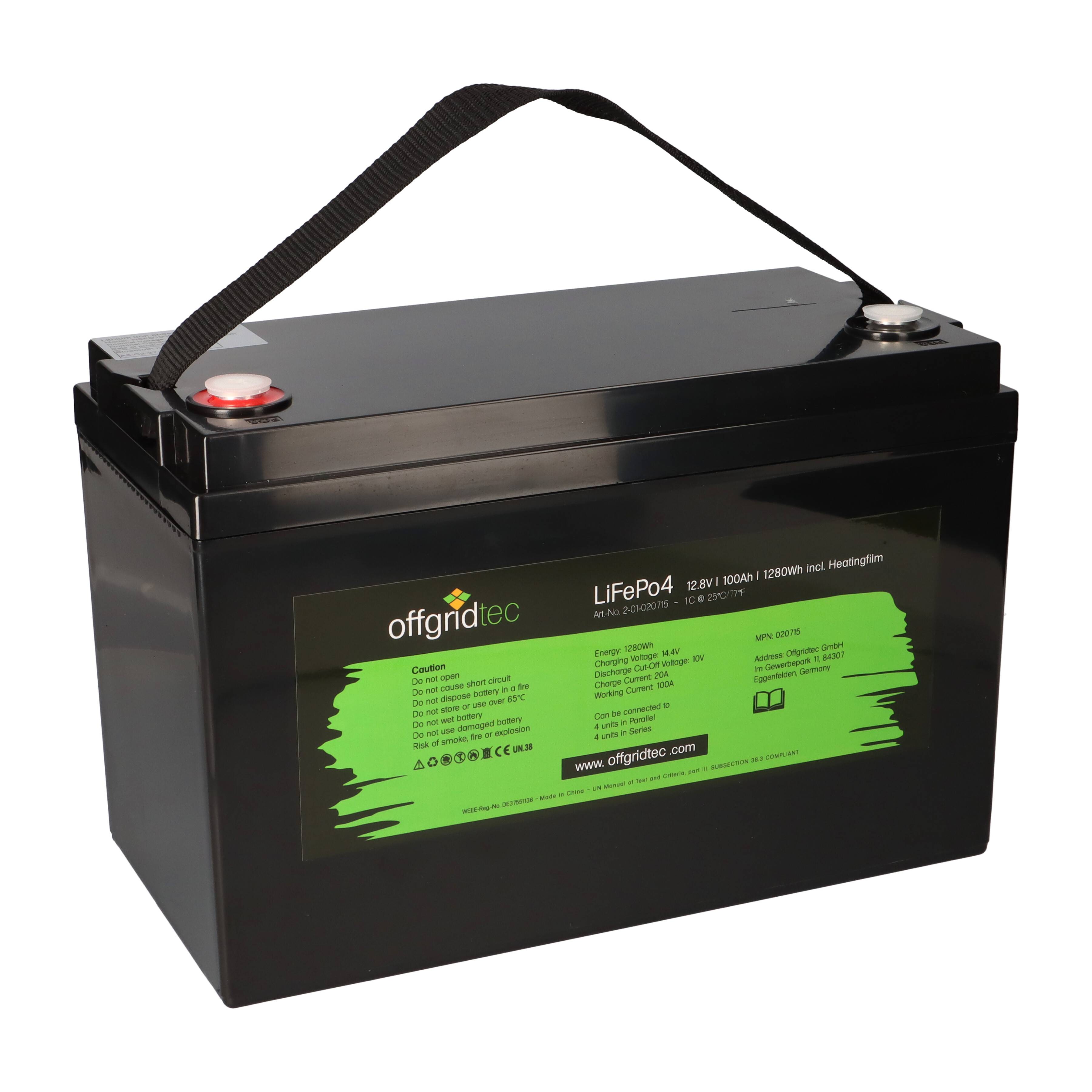 Offgridtec LifePo4 Akku 12/100 12,8V 100Ah mit BMS und Heizmatte 1280Wh mit 0% MwSt nach §12 Abs. 3 UstG